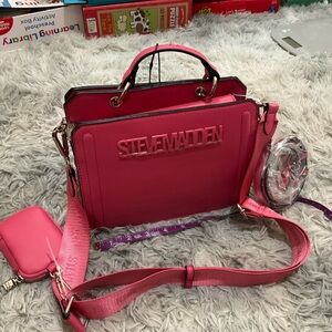 Steve Madden Hot Pink Structured Satchel with Detachable Strap